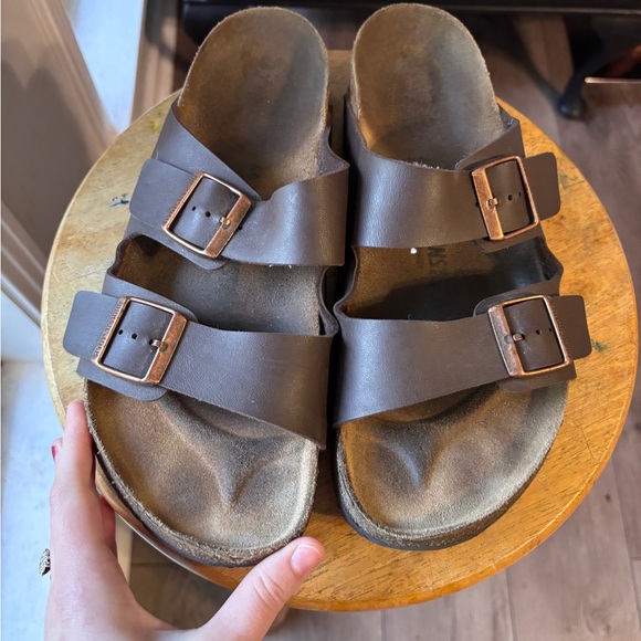 Birkenstock Oiled Brown Leather Arizona Buckle Sandals size 44 11 11.5 men’s - Picture 2 of 5